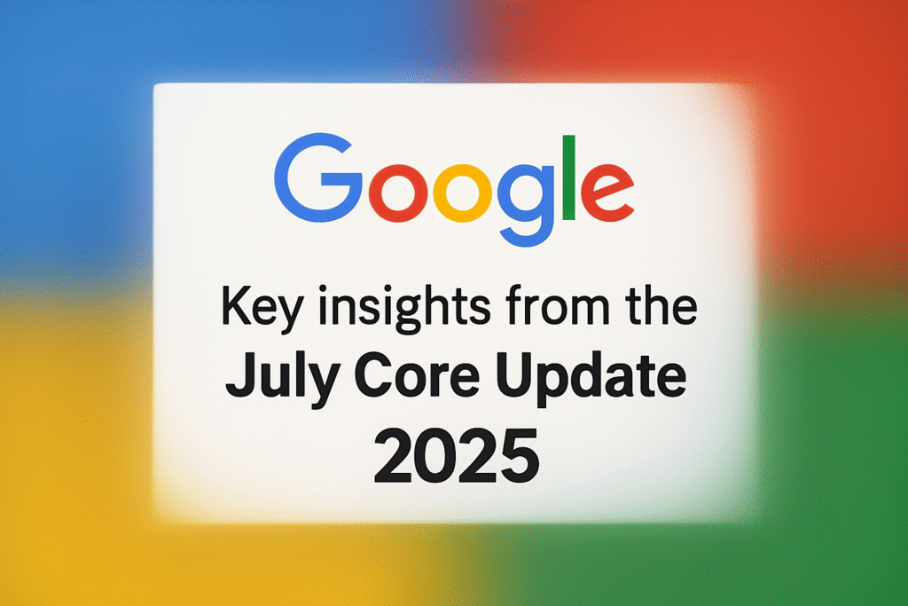 Digital graphic showing Google’s July 2025 Core Update insights and SEO impact for content creators.